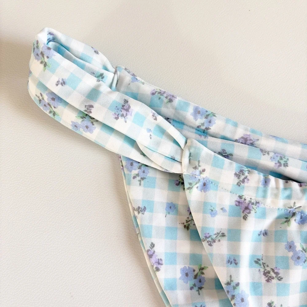 NWT Blackbough Womens Giana Ruched‎ Cheeky Gingham Floral Bikini Bottom Size XL
